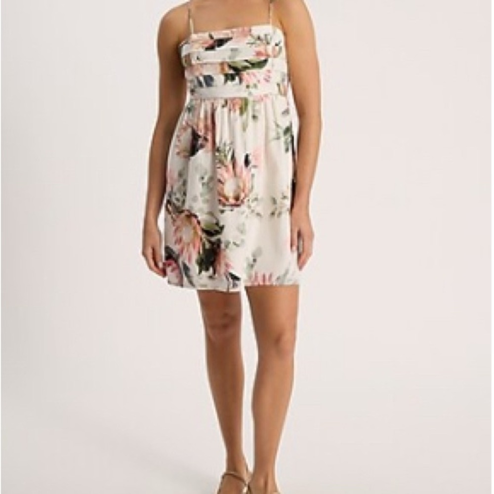 Express White Ruched Midi Sundress for Wedding Guest